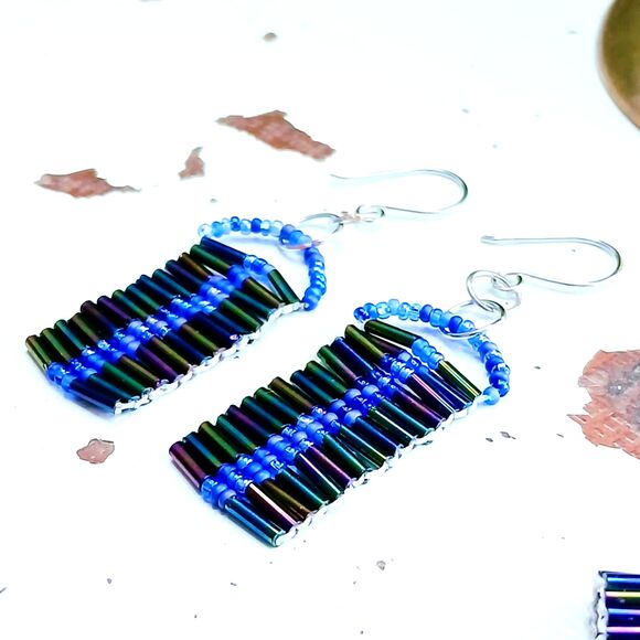 Beaded Ring & Earring Set, Rainbow Metallic Seed Bead Jewelry, 2 PC - Picture 6 of 8